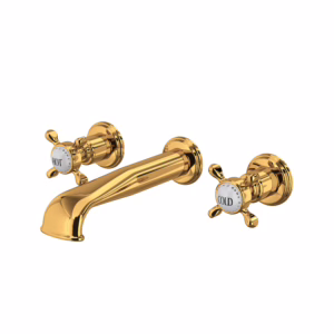 Perrin & Rowe | English Gold Edwardian™ Wall Mount Lavatory Faucet Trim With U-Spout