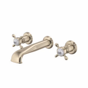 Perrin & Rowe | Satin Nickel Edwardian™ Wall Mount Lavatory Faucet Trim With U-Spout