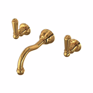 Perrin & Rowe | English Gold Edwardian™ Wall Mount Lavatory Faucet Trim With Column Spout