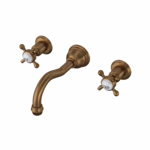Perrin & Rowe | English Bronze Edwardian™ Wall Mount Lavatory Faucet Trim With Column Spout