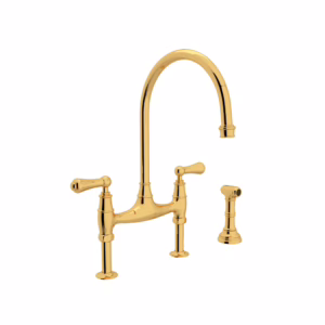 Perrin & Rowe | Unlacquered Brass Georgian Era™ Bridge Kitchen Faucet With Side Spray