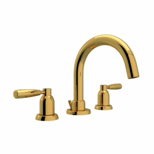 Perrin & Rowe | Unlacquered Brass Holborn™ Widespread Lavatory Faucet With C-Spout