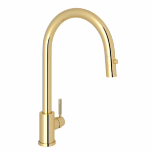 Perrin & Rowe | Unlacquered Brass Holborn™ Pull-Down Kitchen Faucet With C-Spout