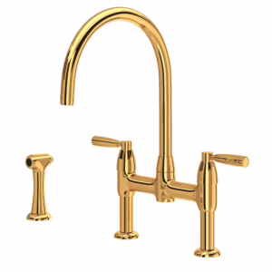 Perrin & Rowe | English Gold Holborn™ Bridge Kitchen Faucet With C-Spout and Side Spray