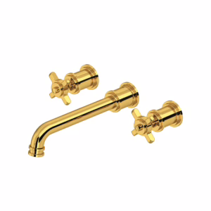 Perrin & Rowe | Unlacquered Brass Armstrong™ Wall Mount Lavatory Faucet Trim