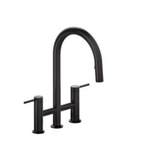 RIOBEL | Black Azure™ Bridge Pull-Down Kitchen Faucet With C-Spout