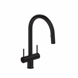 RIOBEL | Black Azure™ Two Handle Pull-Down Kitchen Faucet With C-Spout