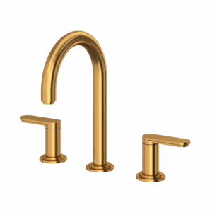 RIOBEL | Brushed Gold Arca™ Widespread Lavatory Faucet With C-Spout