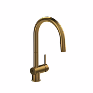 RIOBEL | Brushed Gold Azure™ Pull-Down Touchless Kitchen Faucet With C-Spout