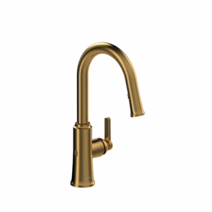 RIOBEL | Brushed Gold Trattoria™ Pull-Down Touchless Kitchen Faucet With C-Spout