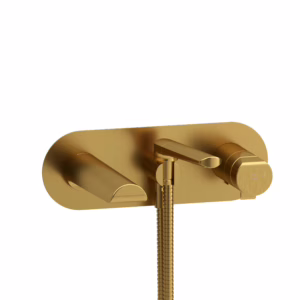 RIOBEL | Brushed Gold Parabola™ Wall Mount Thermostatic/Pressure Balance Tub Filler Trim