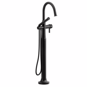 RIOBEL | Black Momenti™ Thermostatic Single  Hole Floor Mount Tub Filler Trim With C-Spout
