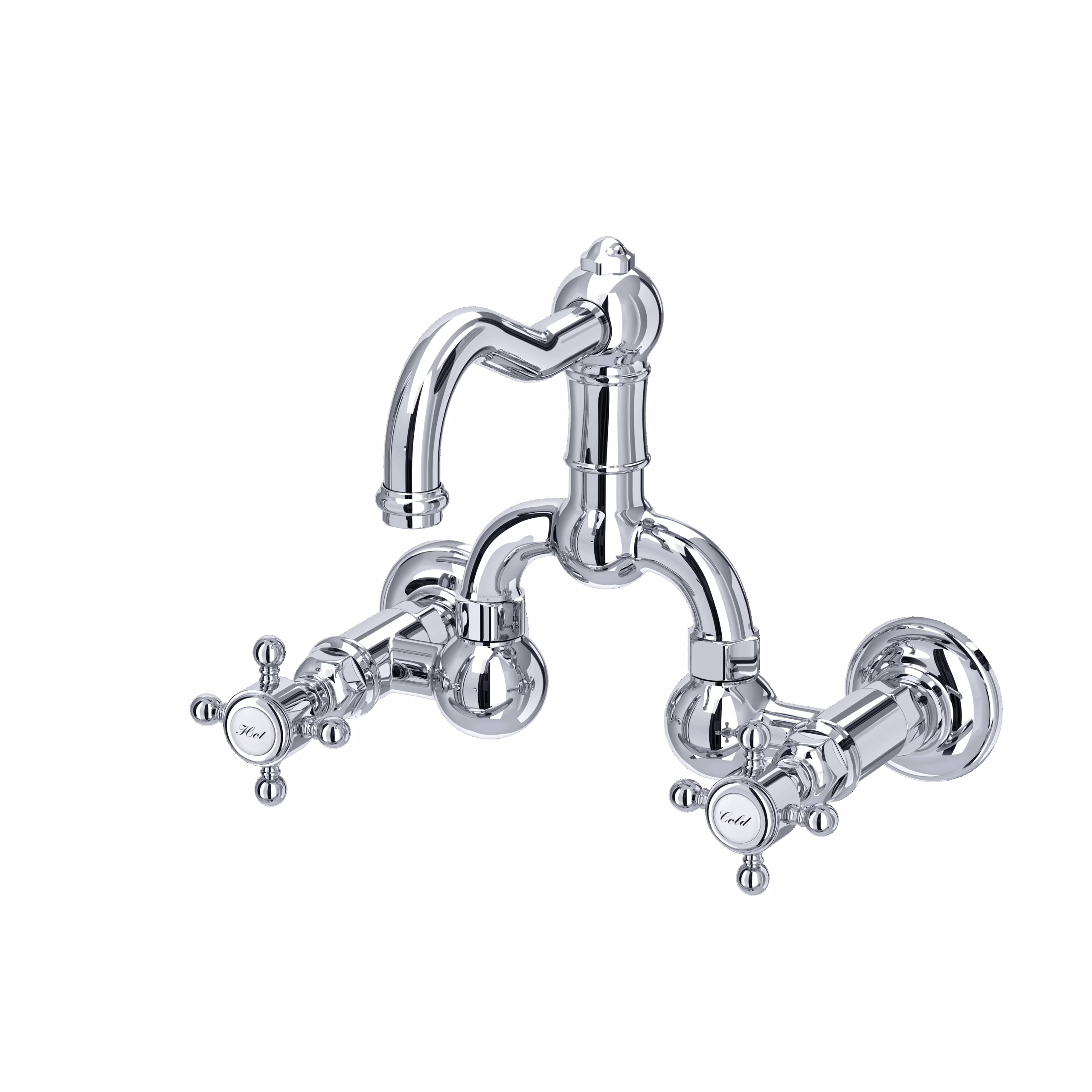 ROHL | Polished Chrome Acqui® Wall Mount Bridge Lavatory Faucet With Column Spout