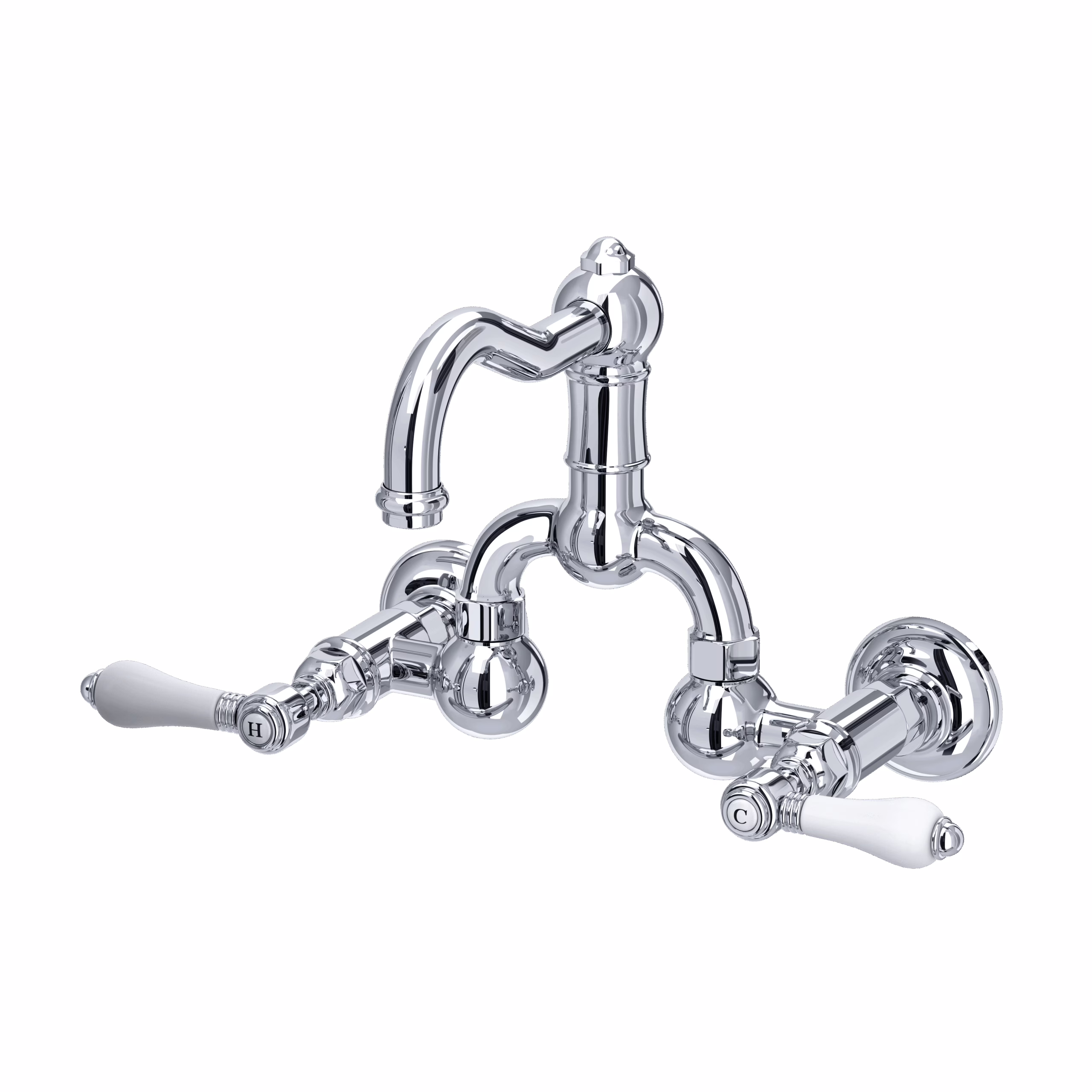 ROHL | Polished Chrome Acqui® Wall Mount Bridge Lavatory Faucet With Column Spout