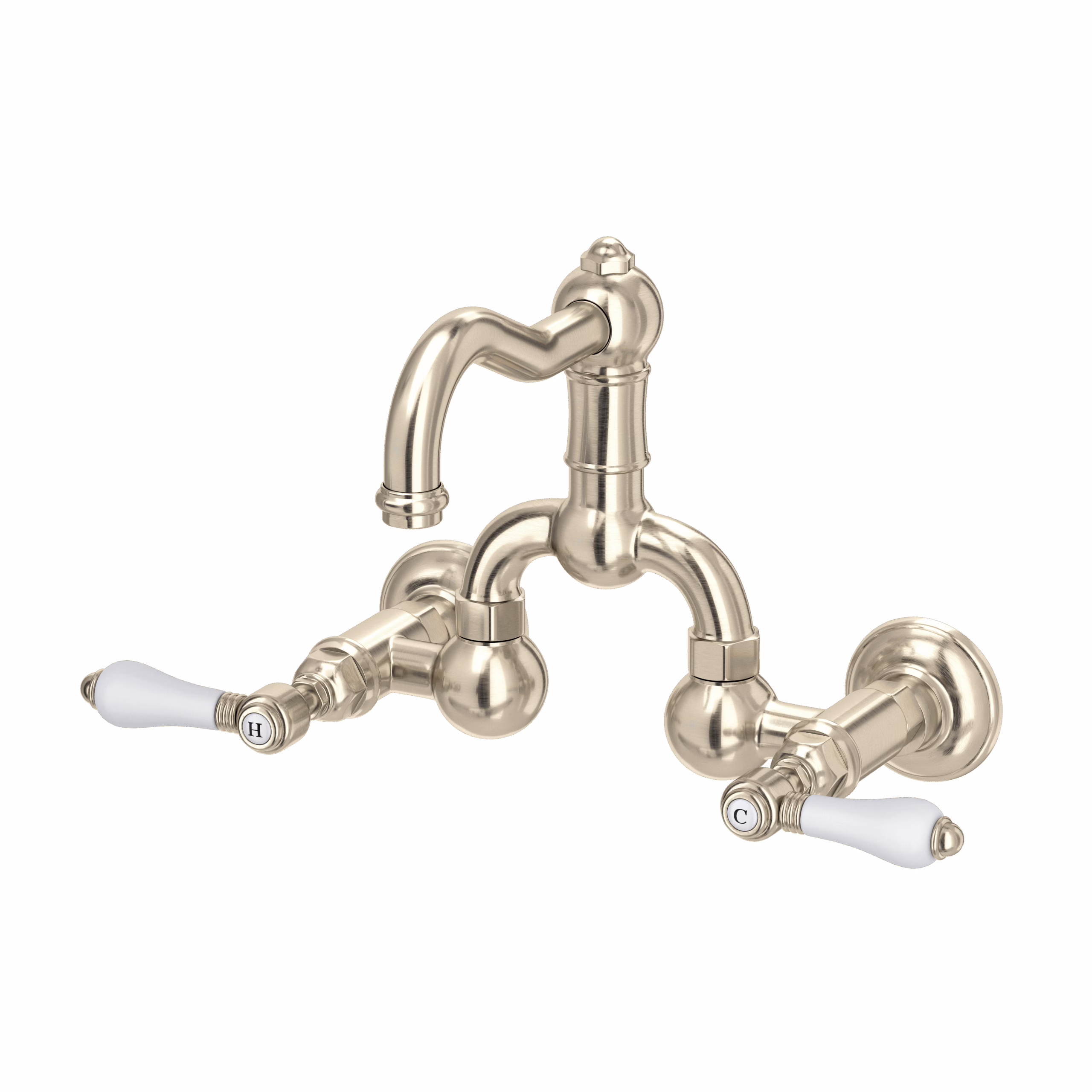 ROHL | Satin Nickel Acqui® Wall Mount Bridge Lavatory Faucet With Column Spout