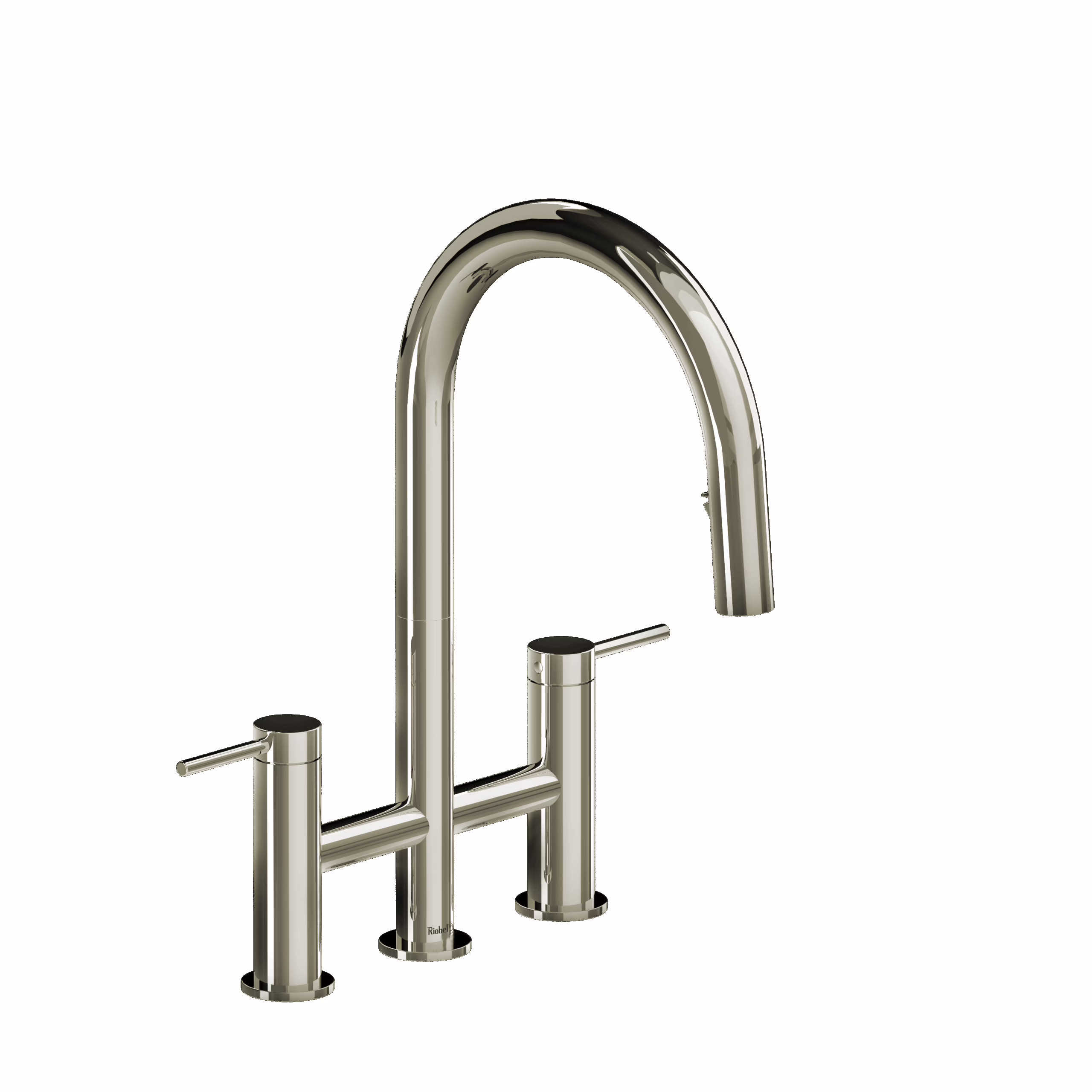 RIOBEL | Polished Nickel Azure™ Bridge Pull-Down Kitchen Faucet With C-Spout