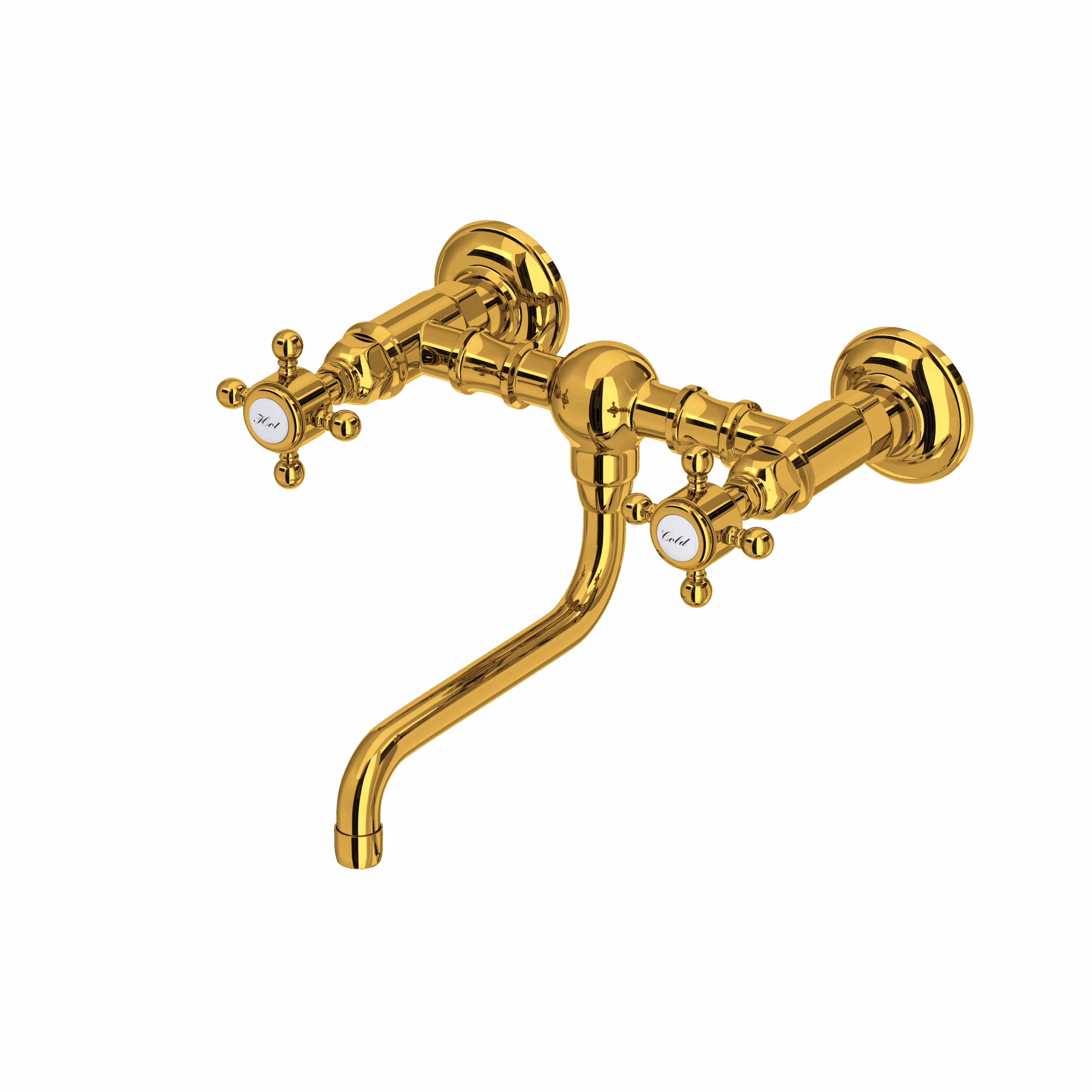 ROHL | Unlacquered Brass Acqui® Wall Mount Bridge Lavatory Faucet