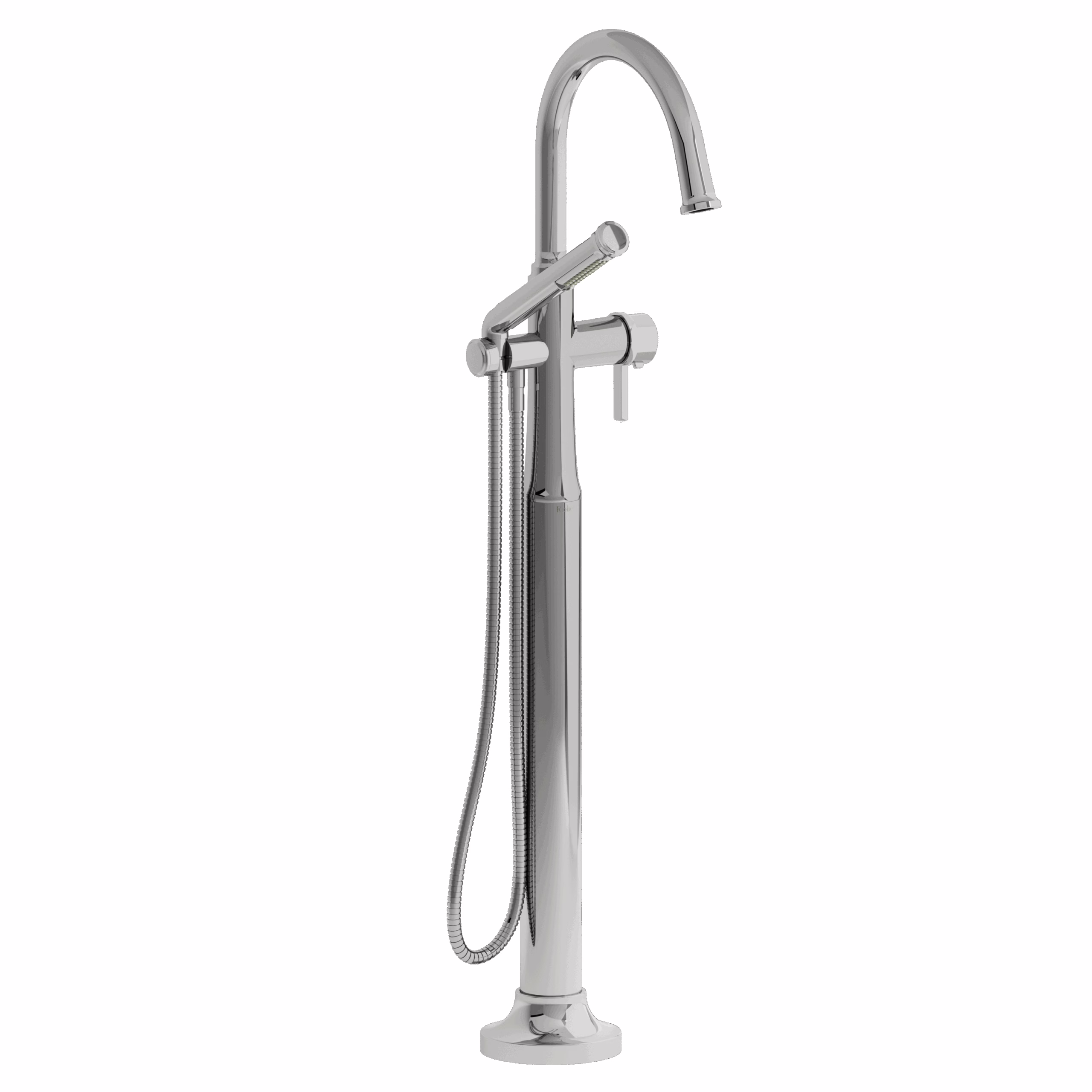RIOBEL | Chrome Momenti™ Thermostatic Single  Hole Floor Mount Tub Filler Trim With C-Spout