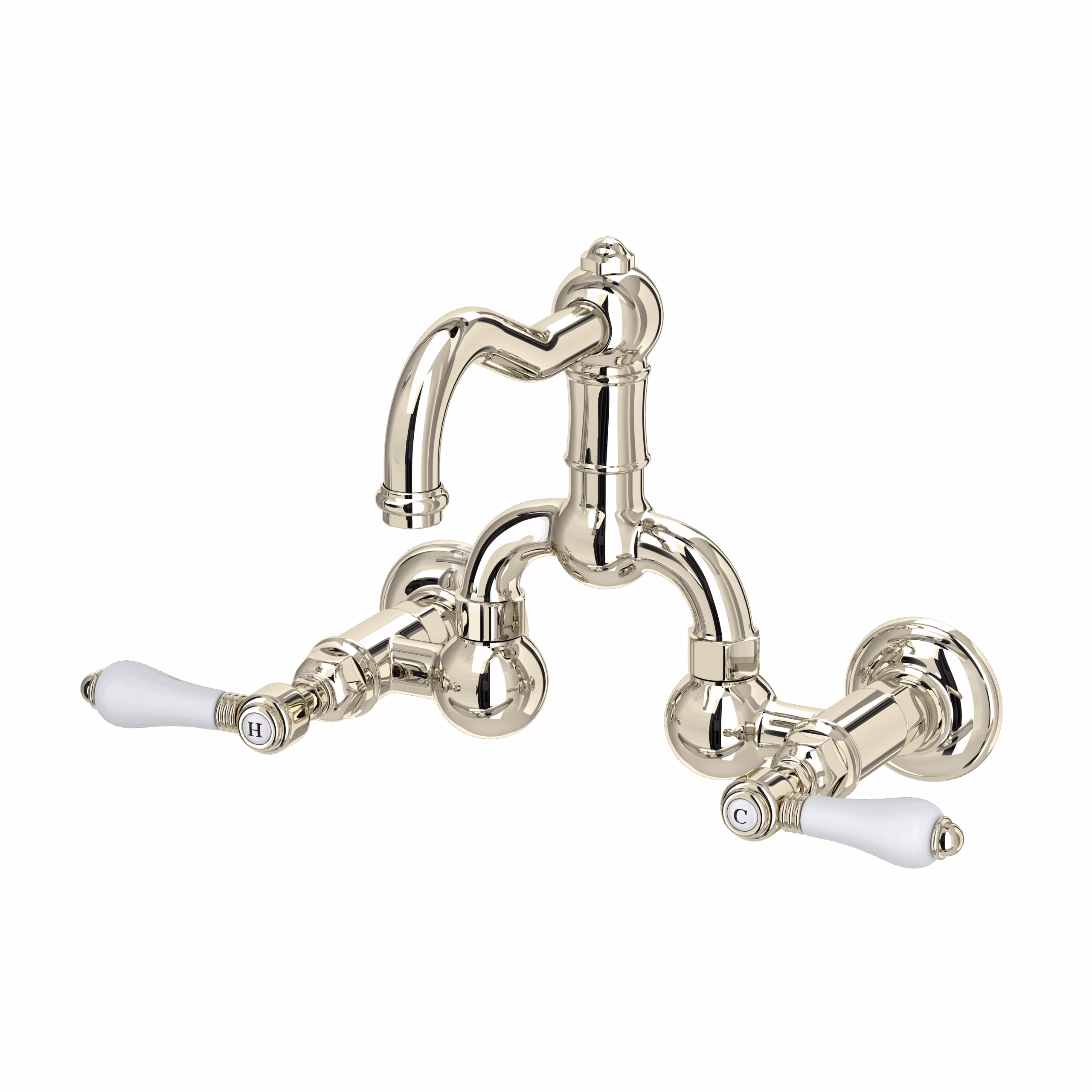 ROHL | Polished Nickel Acqui® Wall Mount Bridge Lavatory Faucet With Column Spout