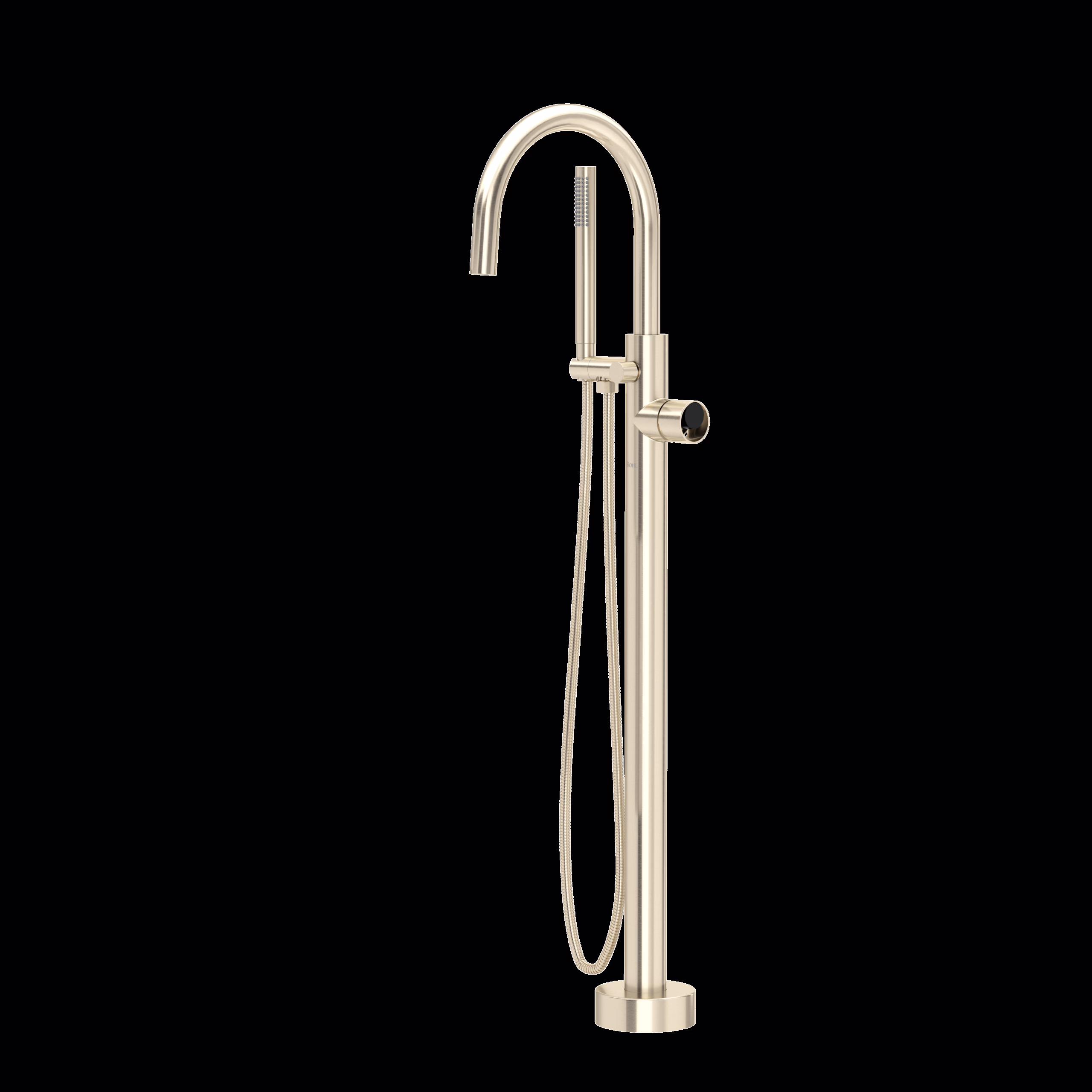 ROHL | Satin Nickel/Matte Black Eclissi™ Single Hole Floor Mount Tub Filler Trim With C-Spout