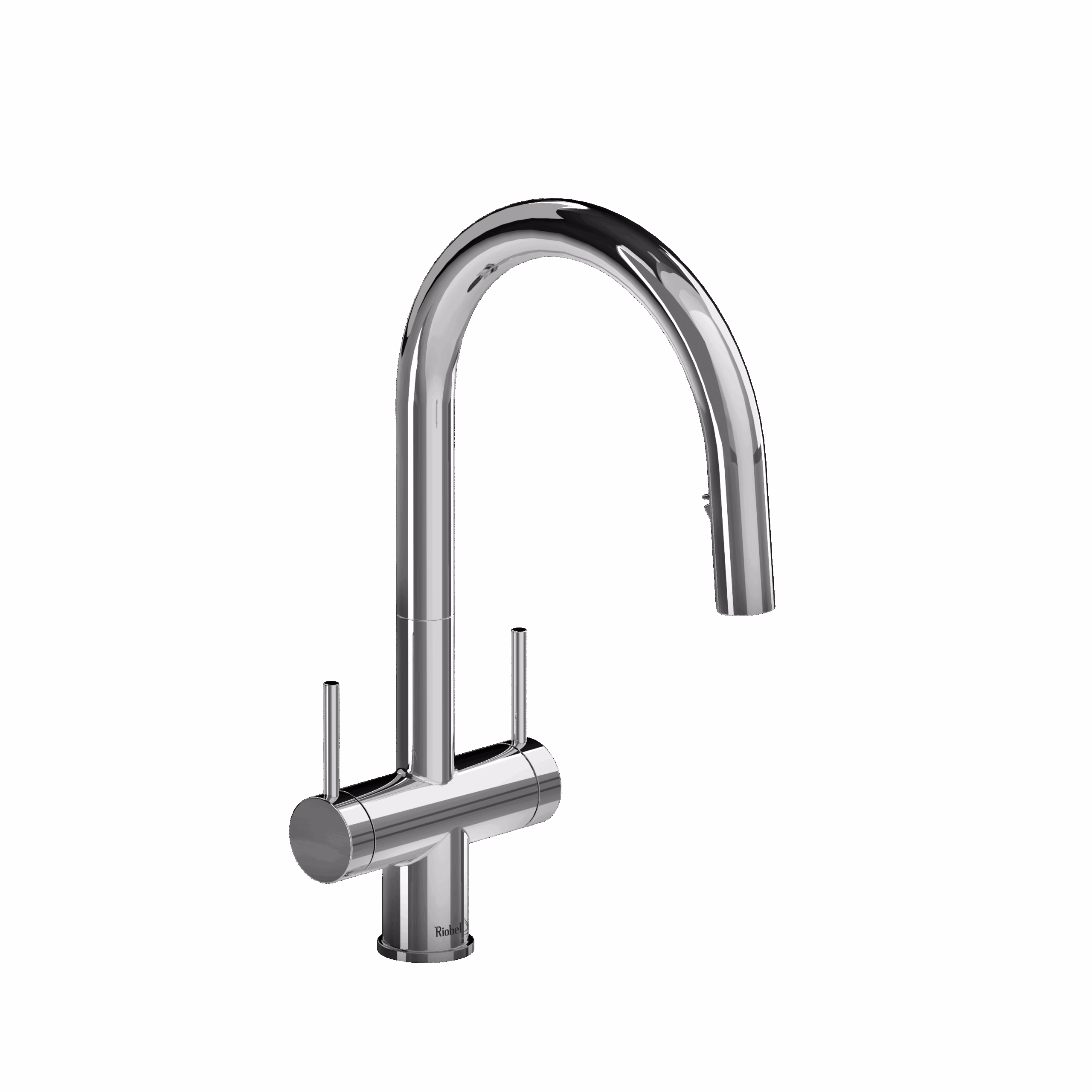 RIOBEL | Chrome Azure™ Two Handle Pull-Down Kitchen Faucet With C-Spout