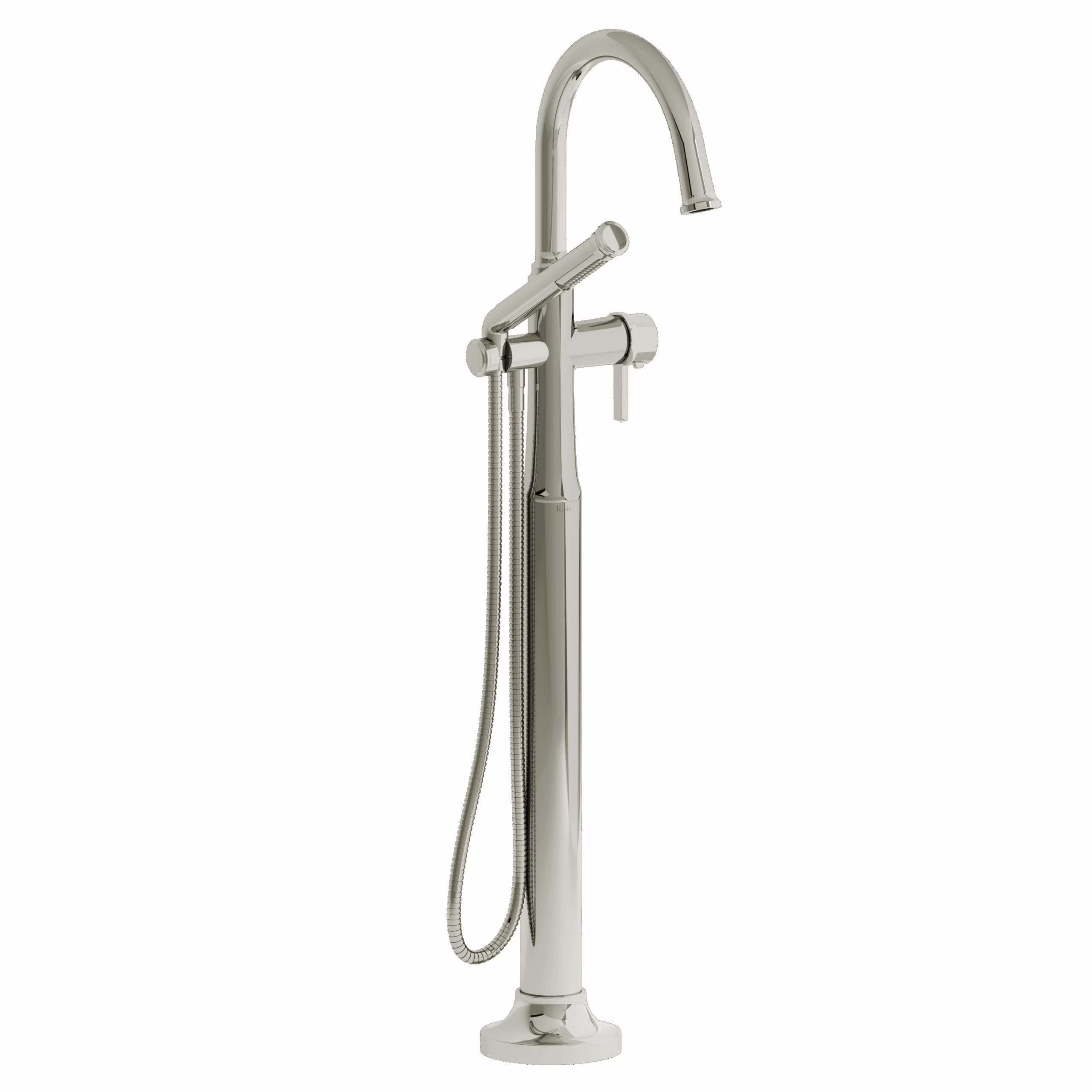 RIOBEL | Polished Nickel Momenti™ Thermostatic Single  Hole Floor Mount Tub Filler Trim With C-Spout