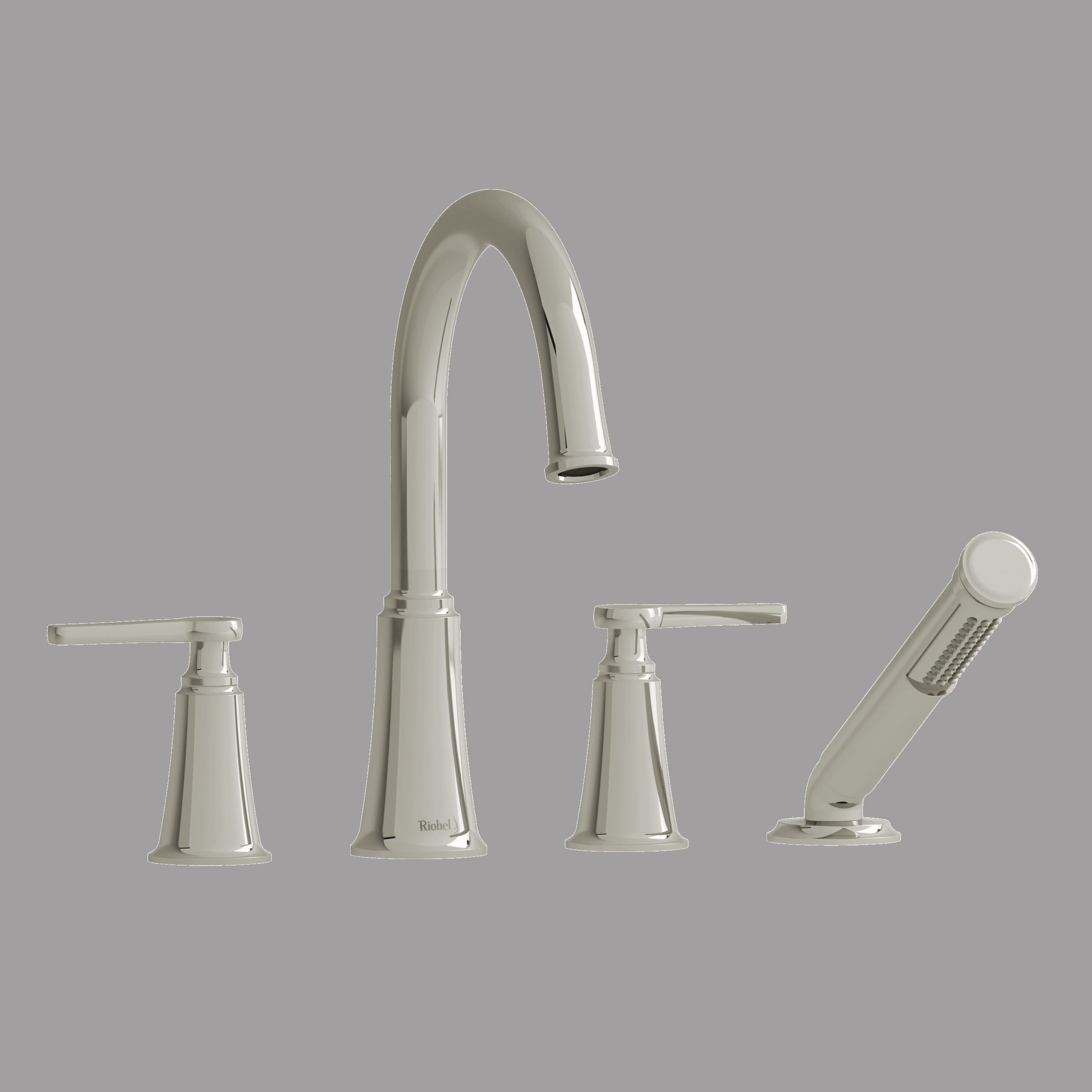 RIOBEL | Polished Nickel Momenti™ 4-Hole Deck Mount Tub Filler With C-Spout