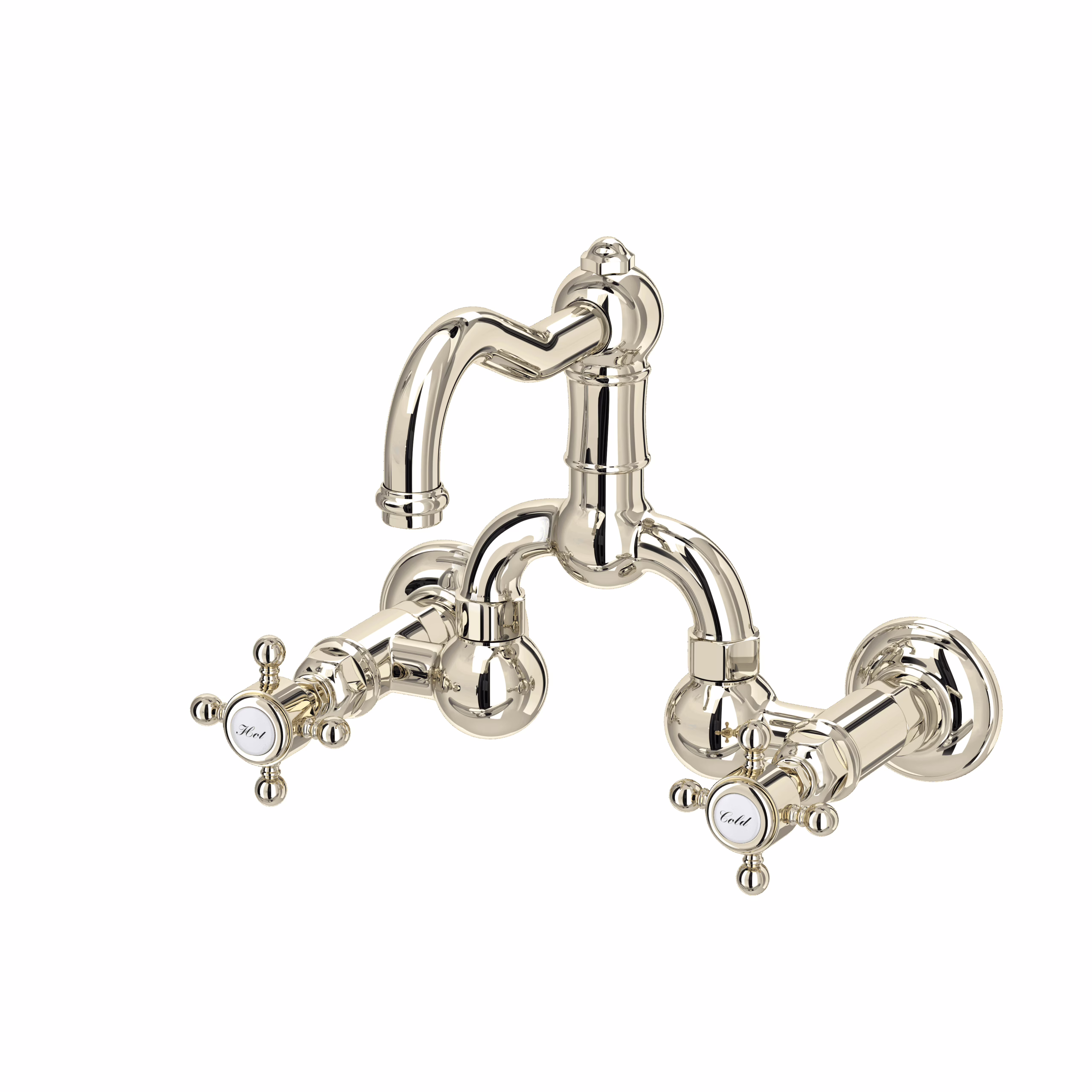 ROHL | Polished Nickel Acqui® Wall Mount Bridge Lavatory Faucet With Column Spout
