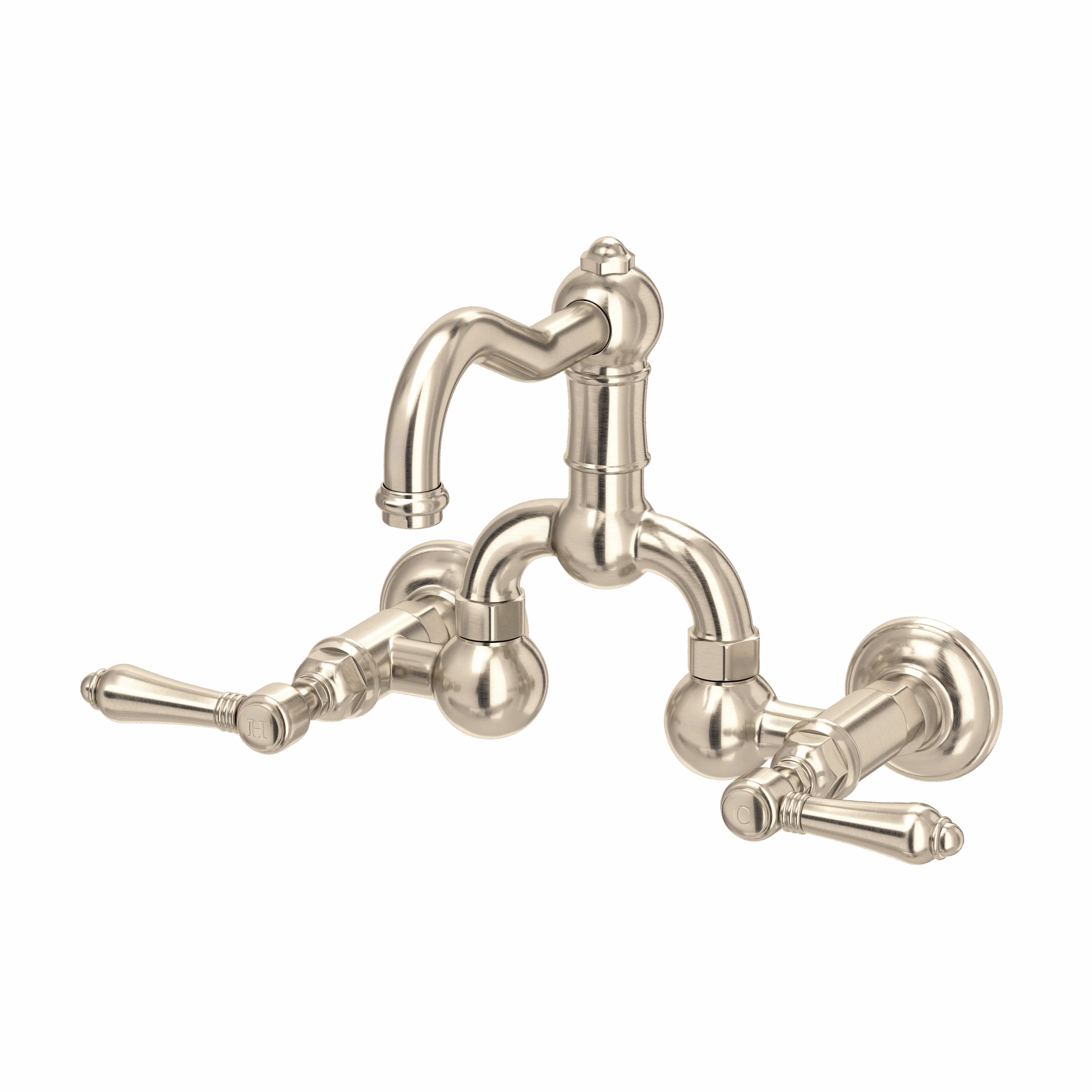 ROHL | Satin Nickel Acqui® Wall Mount Bridge Lavatory Faucet With Column Spout