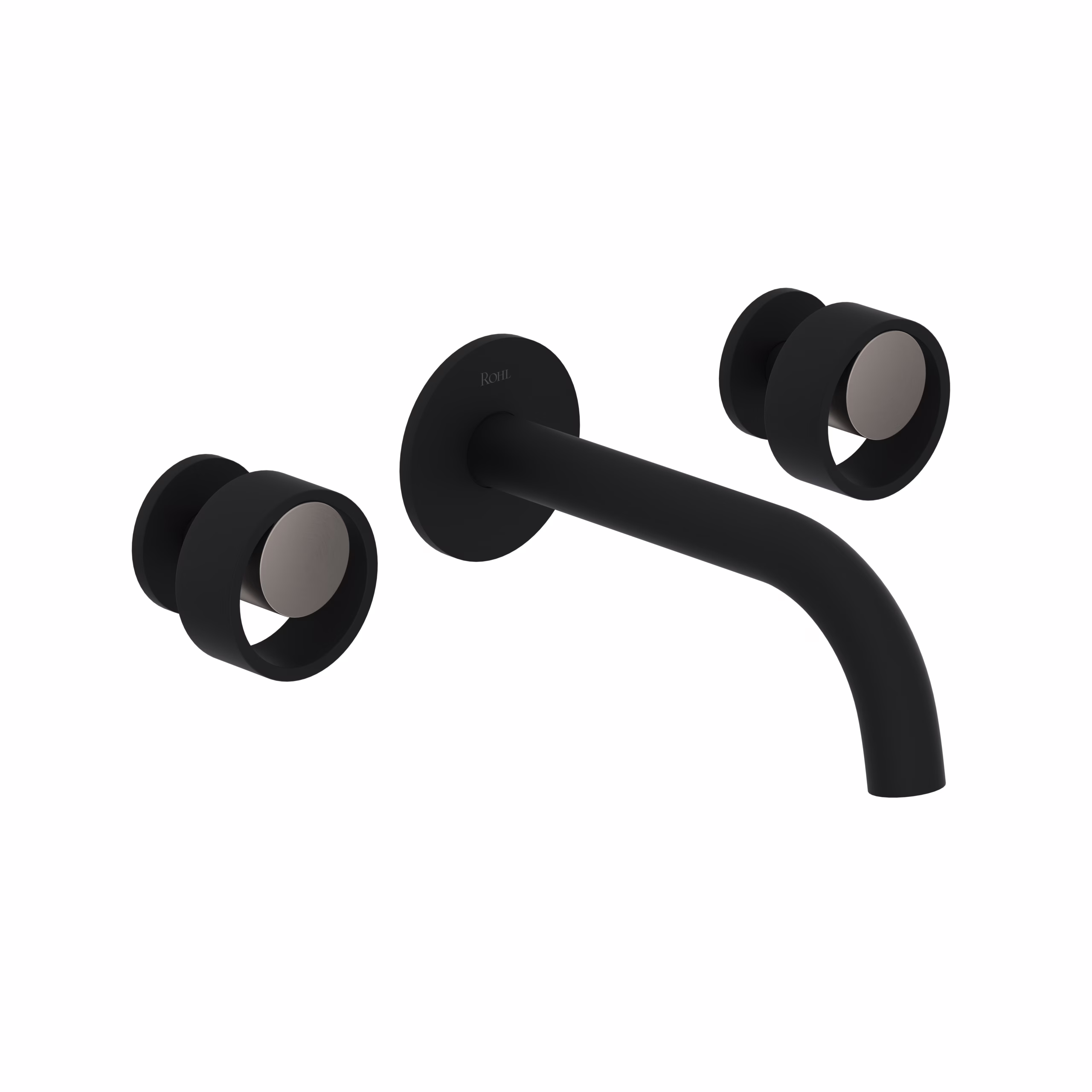 ROHL | Matte Black/Satin Nickel Eclissi™ Wall Mount Lavatory Faucet Trim With C-Spout