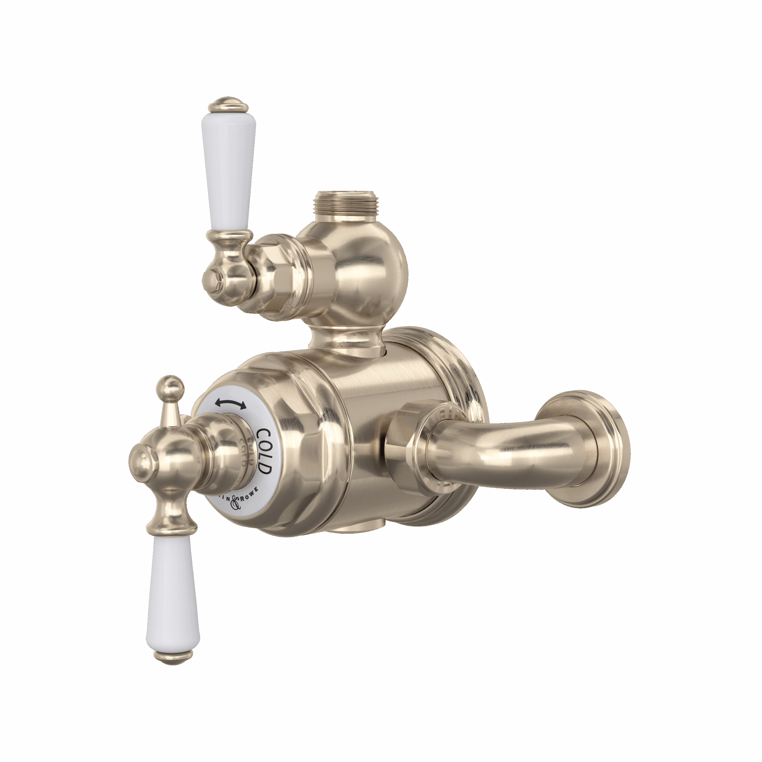 Perrin & Rowe | Satin Nickel Edwardian™ 3/4" Exposed Therm Valve With Volume And Temperature Control