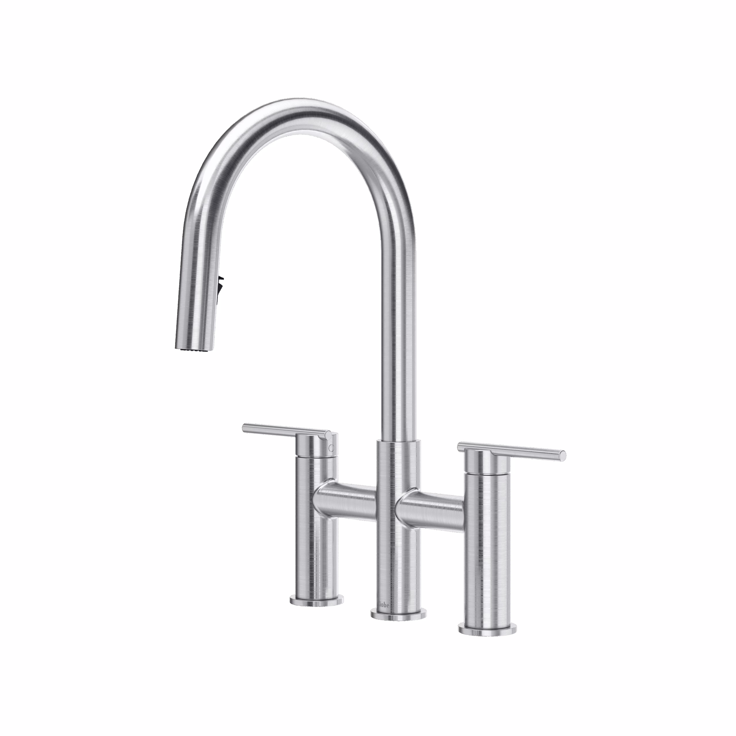 RIOBEL | Stainless Steel Lateral™ Bridge Pull-Down Kitchen Faucet With C-Spout