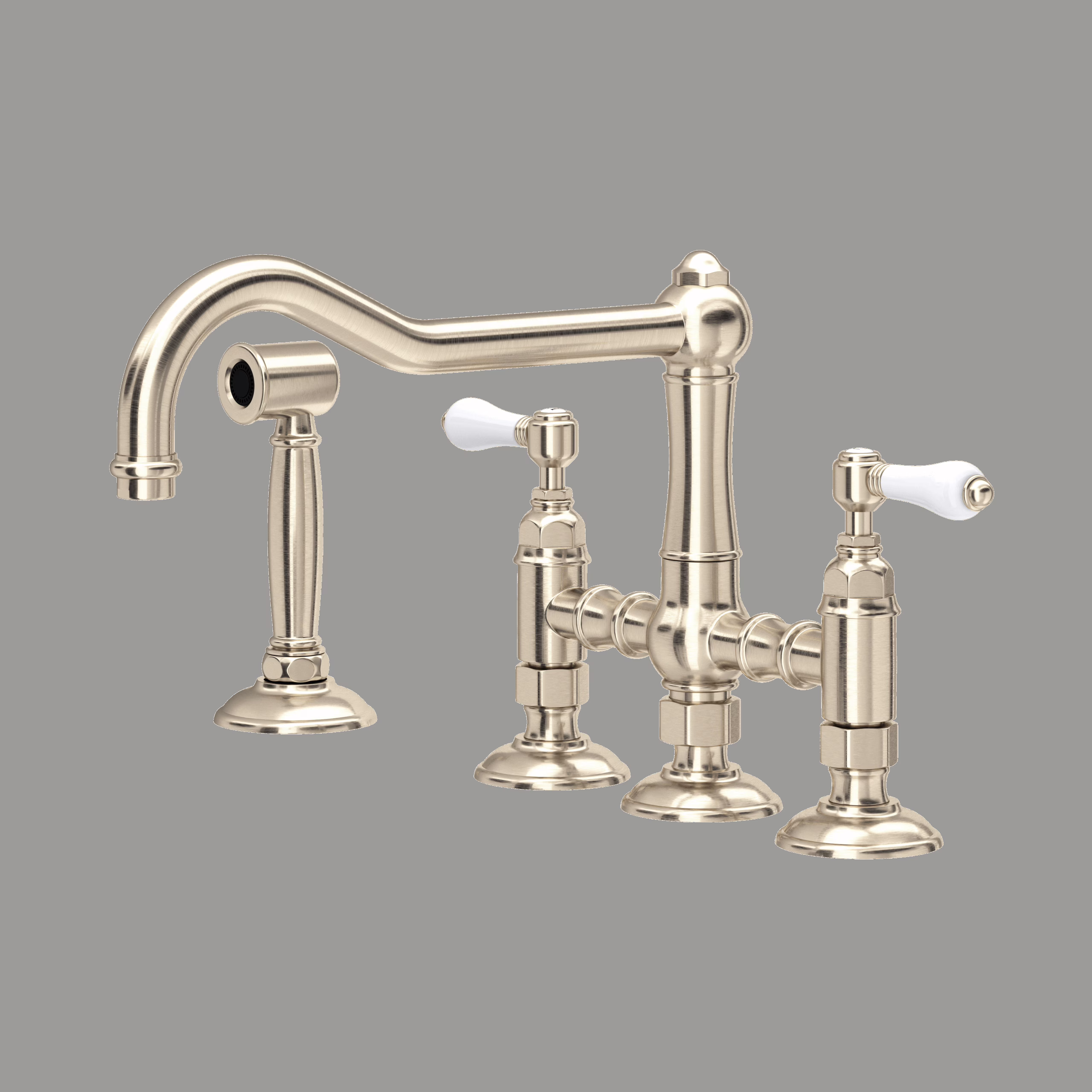 ROHL | Satin Nickel Acqui® Bridge Kitchen Faucet With Side Spray