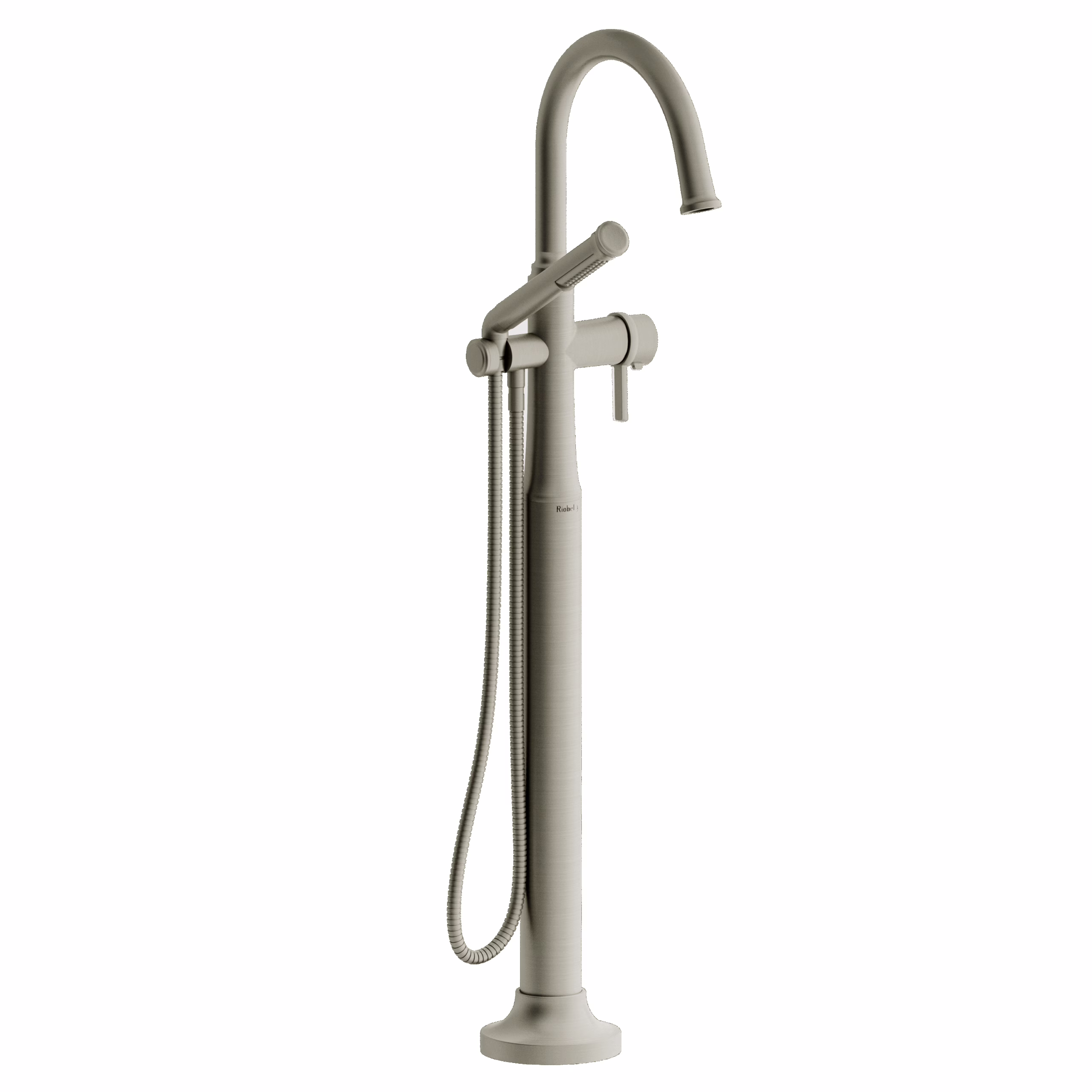 RIOBEL | Brushed Nickel Momenti™ Thermostatic Single  Hole Floor Mount Tub Filler Trim With C-Spout