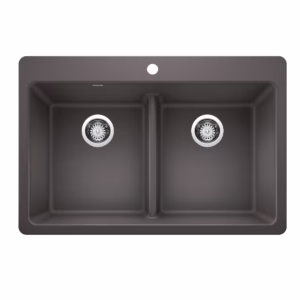 Liven SILGRANIT 33" 50/50 Double Bowl Dual Mount Kitchen Sink with Low Divide - Cinder