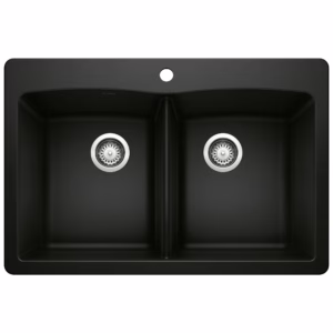 Diamond SILGRANIT 33" 50/50 Double Bowl Dual Mount Kitchen Sink - Coal Black
