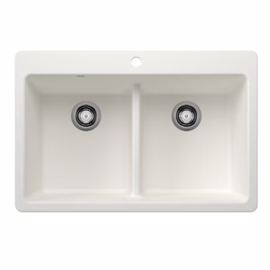 Liven SILGRANIT 33" 50/50 Double Bowl Dual Mount Kitchen Sink with Low Divide - White