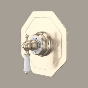 Perrin & Rowe | Satin Nickel Edwardian™ 3/4" Octagonal Thermostatic Trim Without Volume Control