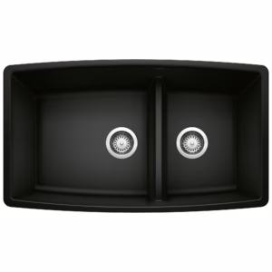 Performa SILGRANIT 33" 60/40 Double Bowl Undermount Kitchen Sink with Low Divide - Coal Black