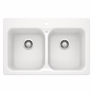 Vision SILGRANIT 31.5" 50/50 Double Bowl Dual Mount Kitchen Sink - White