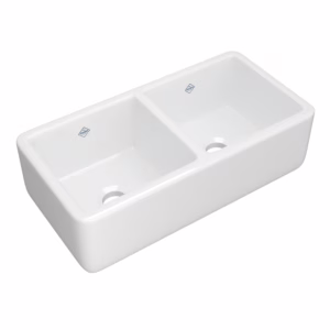 Shaws | White (WH) Lancaster™ 37" Double Bowl Farmhouse Apron Front Fireclay Kitchen Sink