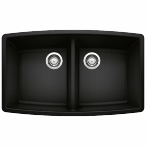 Performa SILGRANIT 33" 50/50 Double Bowl Undermount Kitchen Sink - Coal Black