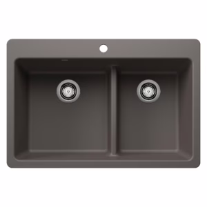 Liven SILGRANIT 33" 60/40 Double Bowl Dual Mount Kitchen Sink with Low Divide - Volcano Gray