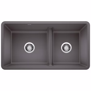 Precis SILGRANIT 33" 60/40 Reversible Double Bowl Undermount Kitchen Sink with Low Divide - Cinder