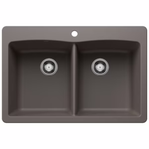 Diamond SILGRANIT 33" 50/50 Double Bowl Dual Mount Kitchen Sink - Volcano Gray