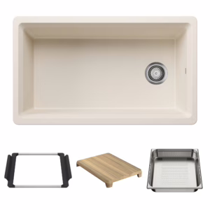 Inteos SILGRANIT 33" Single Bowl Reversible Undermount Workstation Kitchen Sink - Soft White