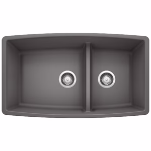 Performa SILGRANIT 33" 60/40 Double Bowl Undermount Kitchen Sink with Low Divide - Cinder