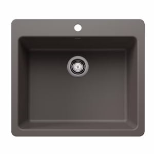 Liven SILGRANIT 25" Single Bowl Dual Mount Kitchen Sink - Volcano Gray