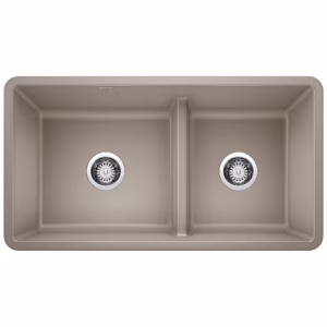 Precis SILGRANIT 33" 60/40 Reversible Double Bowl Undermount Kitchen Sink with Low Divide - Truffle