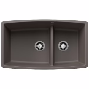 Performa SILGRANIT 33" 60/40 Double Bowl Undermount Kitchen Sink with Low Divide - Volcano Gray